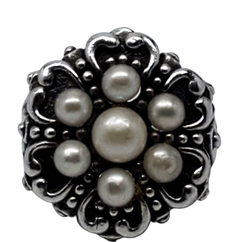 BJC Sterling Silver 18k Yellow Gold Pearl Cluster Scroll Ring Size 8 #23772